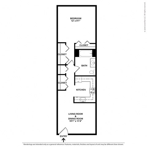 A drawing of a floor plan for an apartment.
